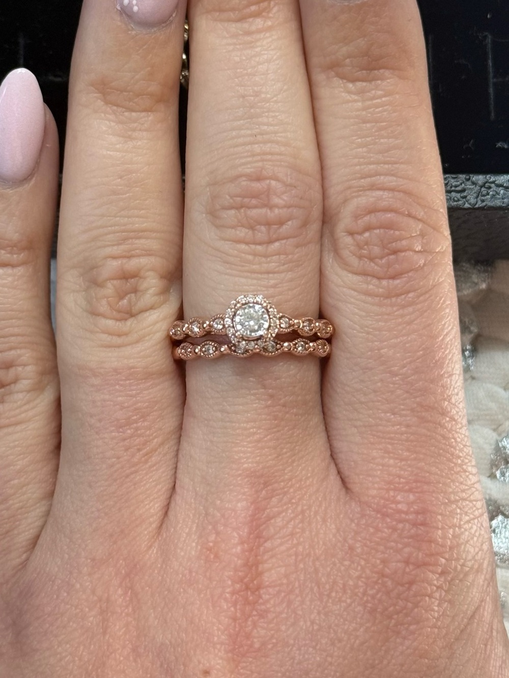 Vintage Rose Gold and Diamond Wedding Set
